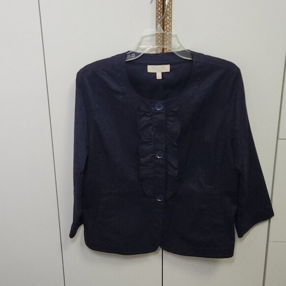 Talbots Blazer Jacket Women's Navy-Blue Ruffle Front Size 12 - Picture 1 of 3